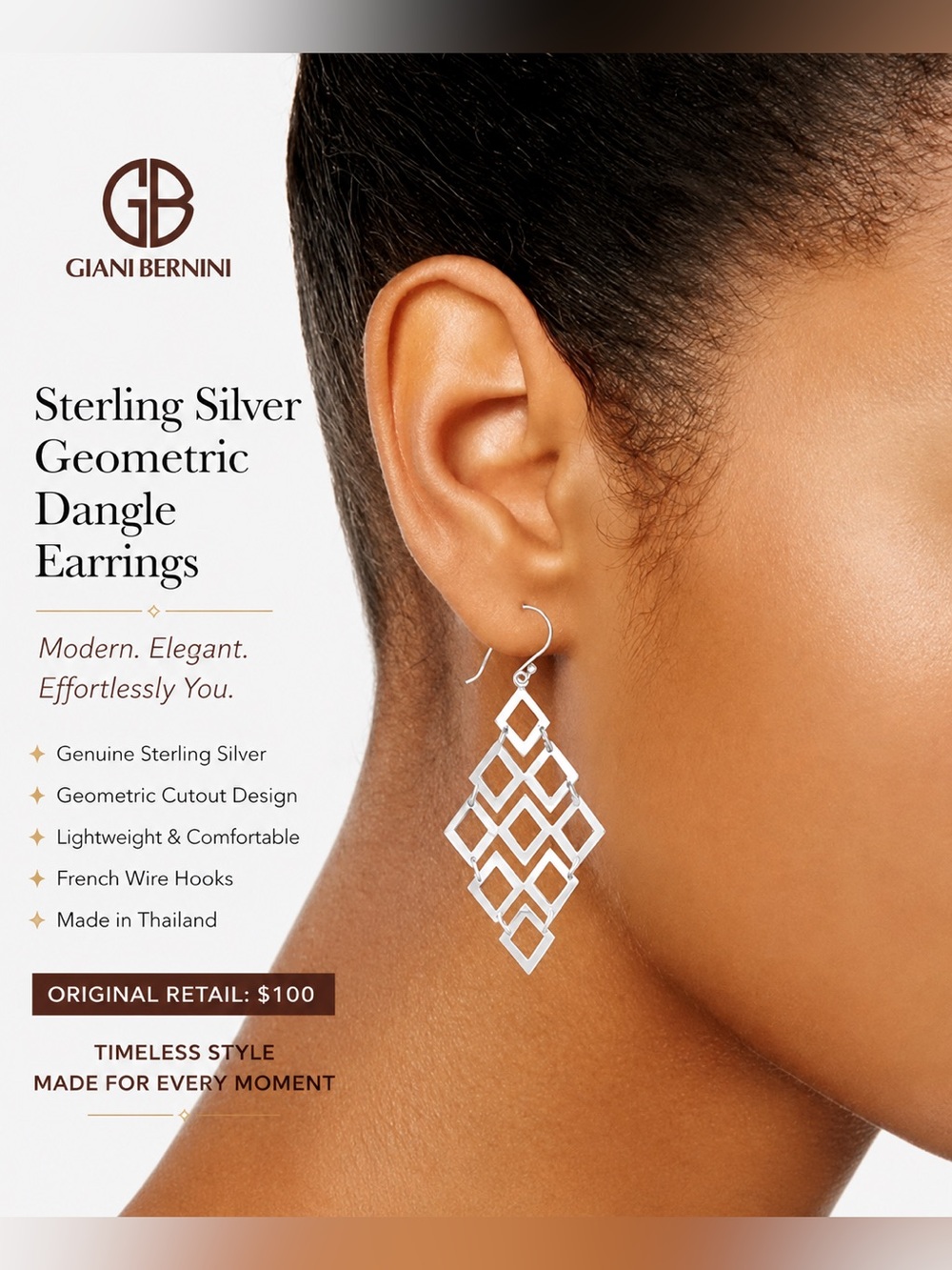 Giani Bernini Sterling Silver Geometric Cutout Dangle Earrings NWT